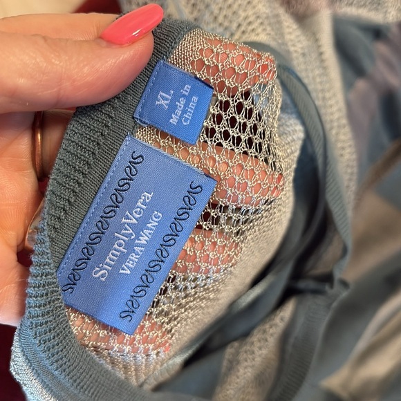 Vera wang NEW teal green gray partial sheer cardigan netting mesh / button up XL - Picture 10 of 14